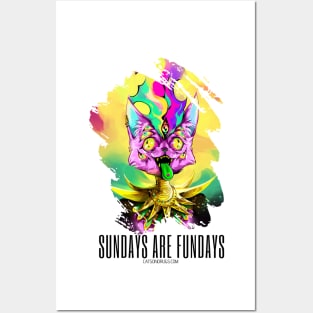 Techno cat - Sundays are Fundays - Catsondrugs.com - rave, edm, festival, techno, trippy, music, 90s rave, psychedelic, party, trance, rave music, rave krispies, rave flyer Posters and Art